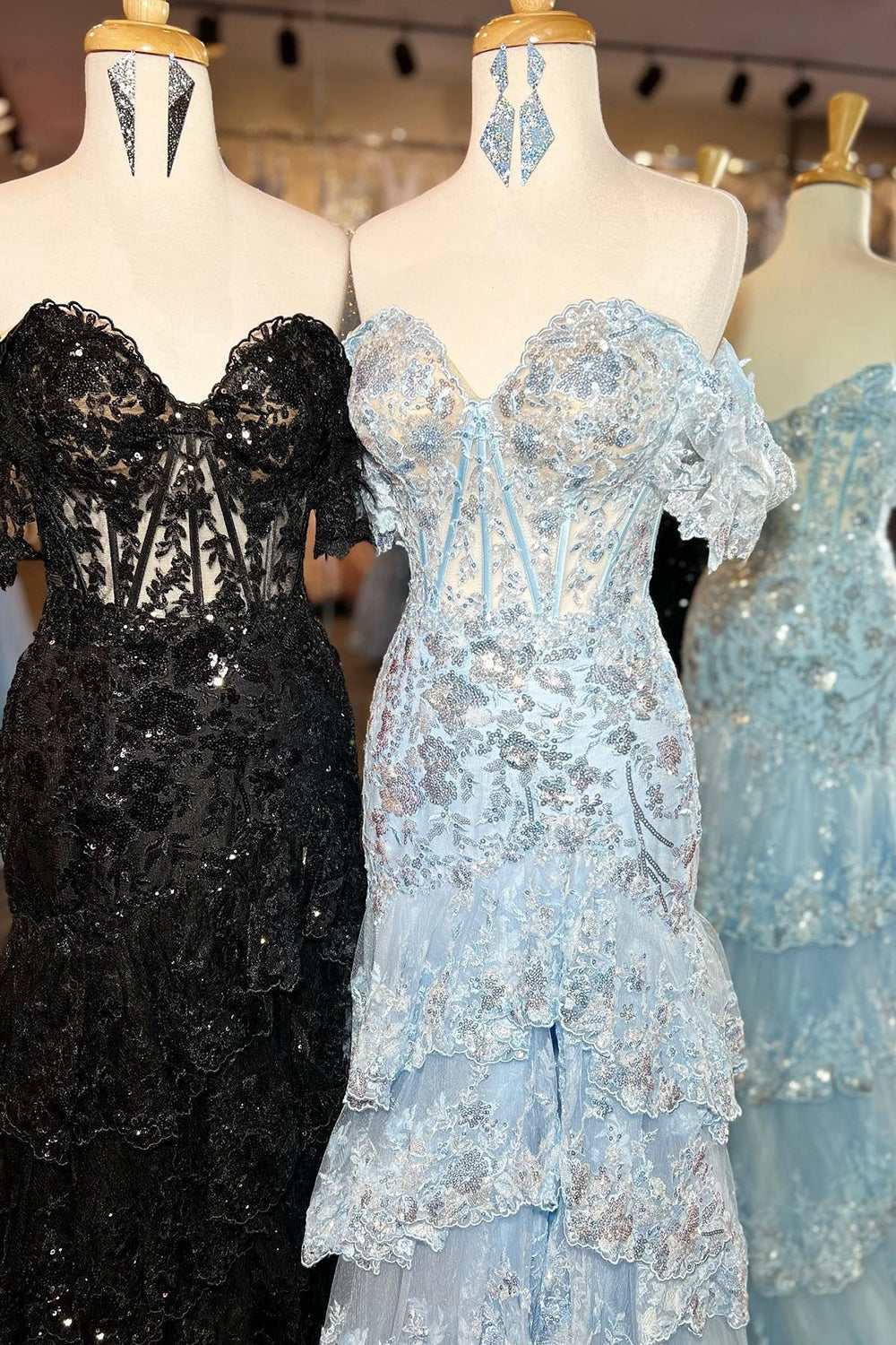 Red Prom Dress Off The Shoulder Tiered Evening Dress