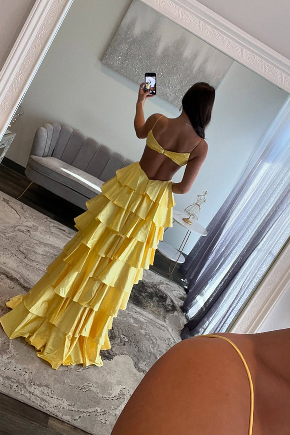 Red Prom Dress Ruffled Ruched Satin A Line Long Formal Dress With Slit