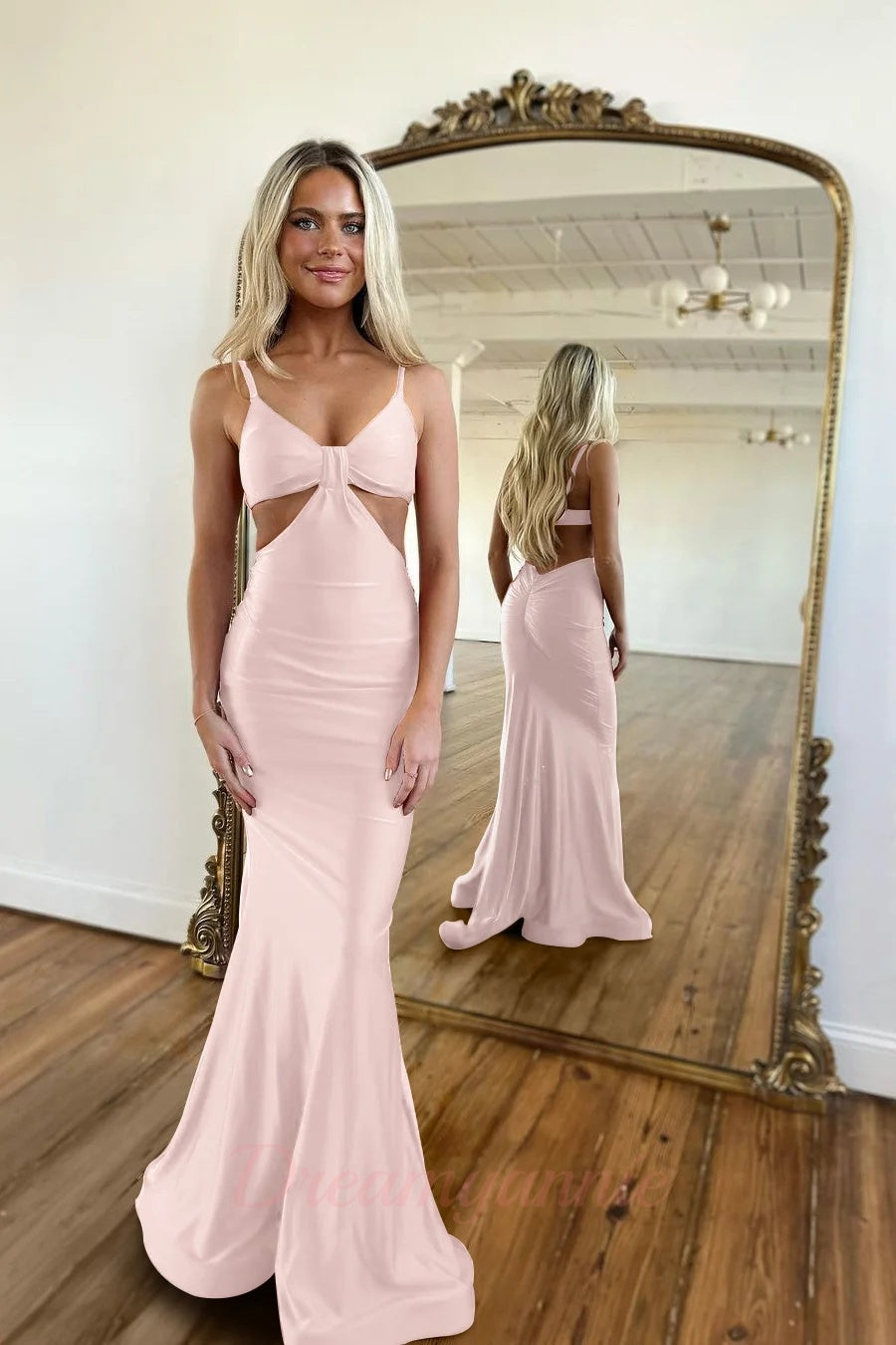 Red Prom Dress Spaghetti Straps Cut Out Long Evening Dress with Slit