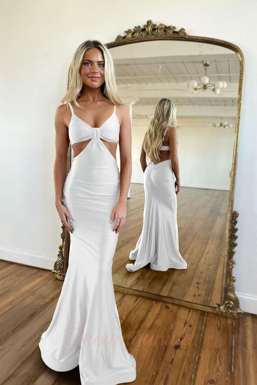 Red Prom Dress Spaghetti Straps Cut Out Long Evening Dress with Slit
