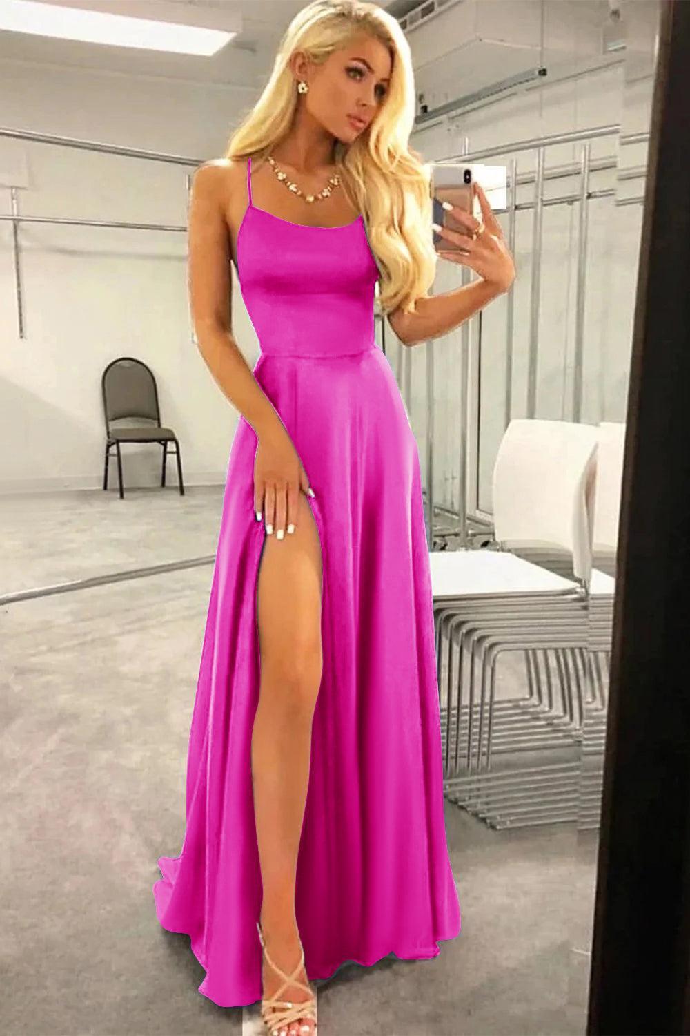 Green Prom Dress Spaghetti Straps Long Evening Dress with Slit