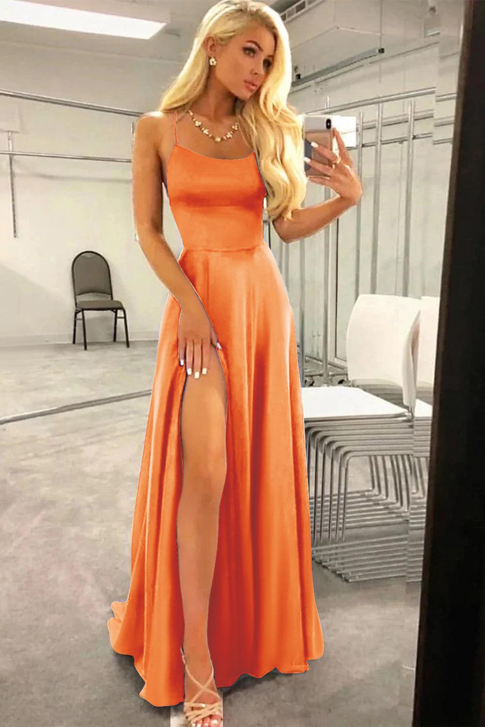 Green Prom Dress Spaghetti Straps Long Evening Dress with Slit –  Dreamyannie UK