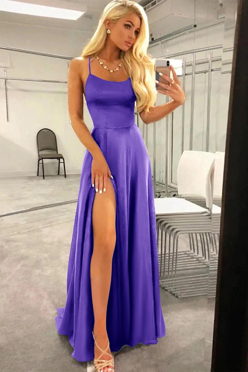 Green Prom Dress Spaghetti Straps Long Evening Dress with Slit