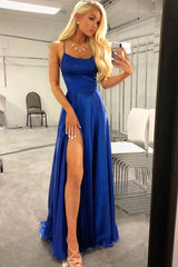 Red Prom Dress Spaghetti Straps Long Evening Dress with Slit