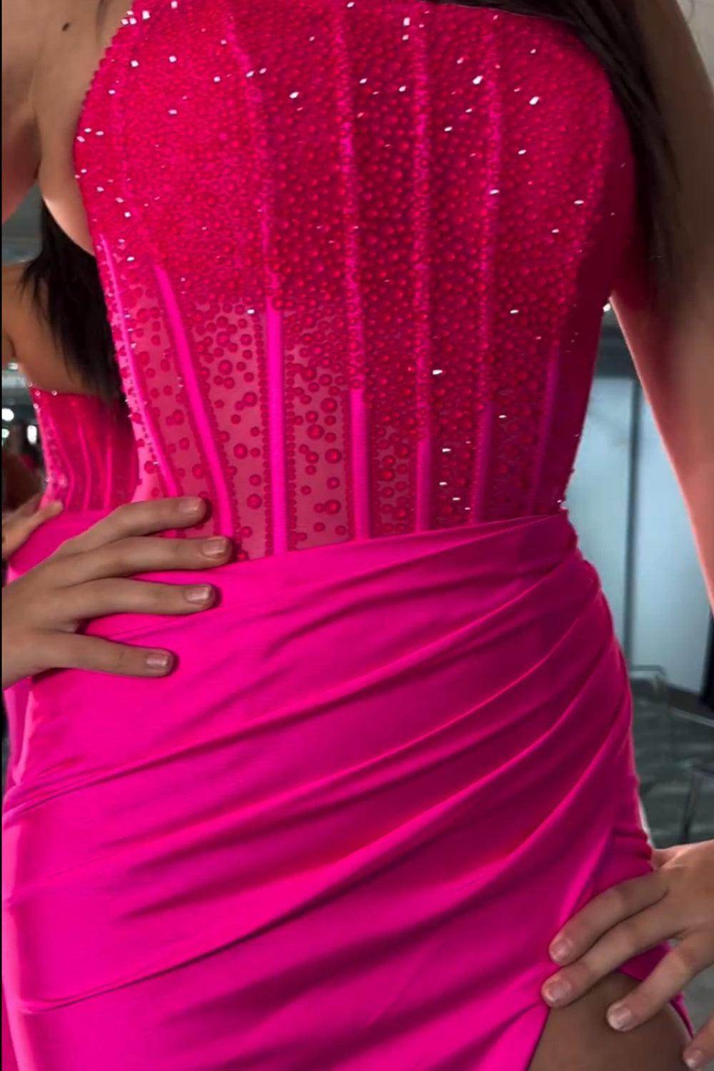 Red Prom Dress Strapless Corset Long Evening Dress with Slit
