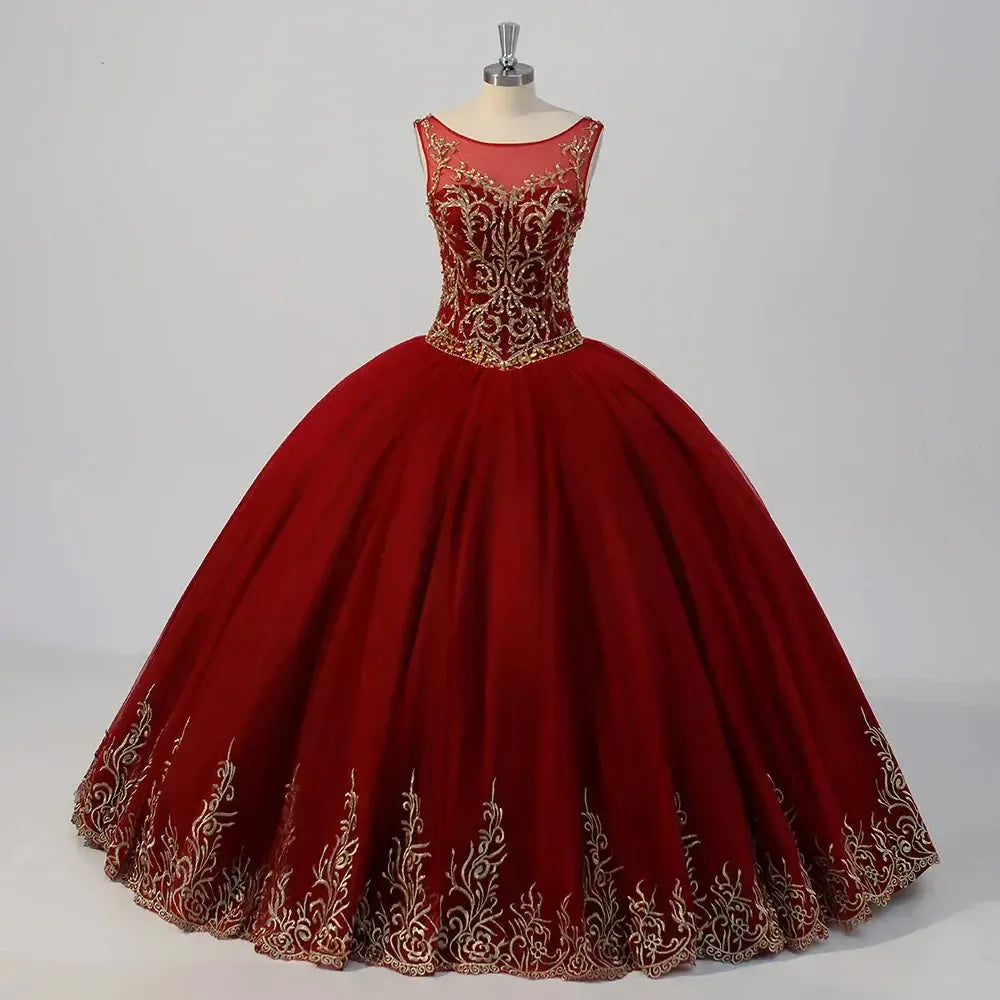Red Quinceanera Dress Sleeveless Sweet 16 Dress Lace Up Birthday 15 Party Ball Gown Dress
