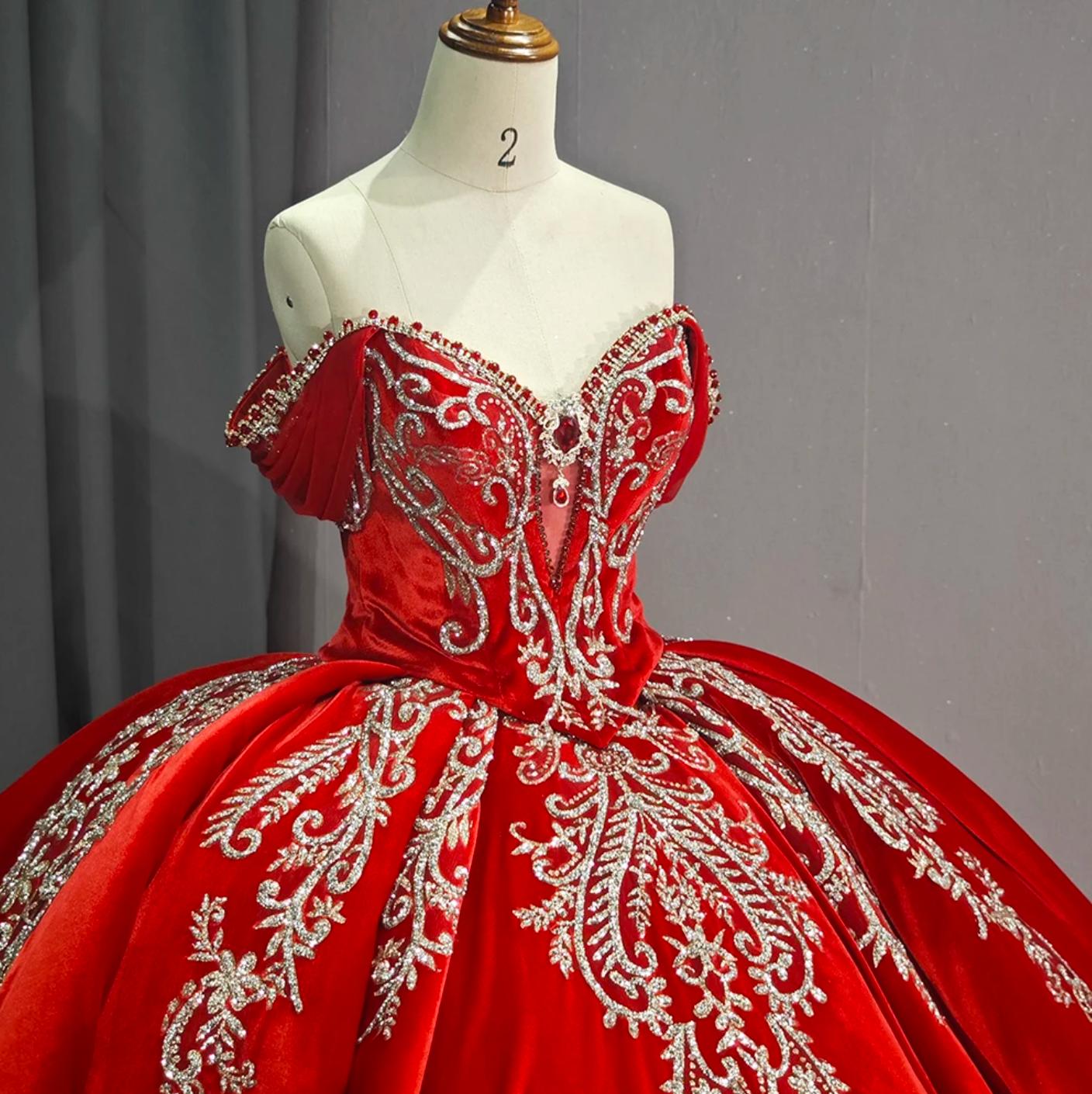 Red Quinceanera Off The Shoulder Dress Ball Gown Sweet 16 Dress