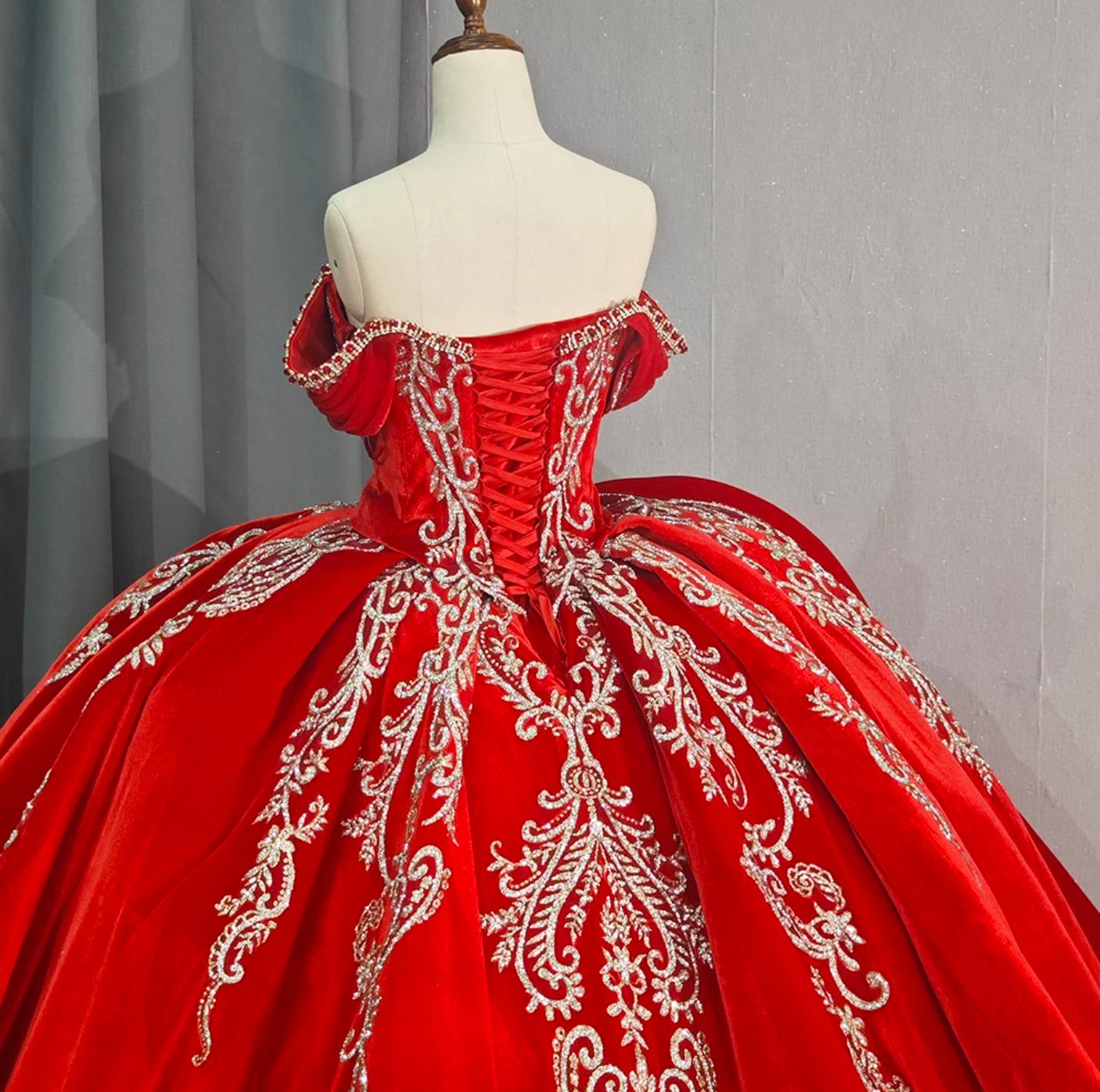 Red Quinceanera Off The Shoulder Dress Ball Gown Sweet 16 Dress