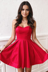 Red Satin Graduation Dress Sweetheart A Line Short Cocktail Dresses