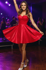 Red Satin Graduation Dress Sweetheart A Line Short Cocktail Dresses