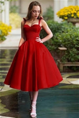 Red Spaghetti Straps Graduation Dress Sweetheart Sleeveless A Line Short Cocktail Dress