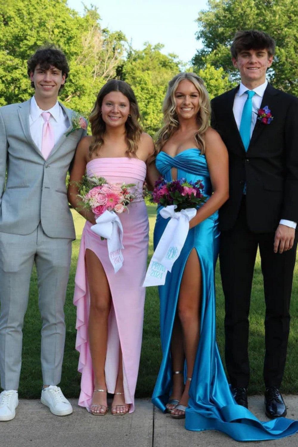 Dreamyannie Red Strapless Ruched Strapless Long Mermaid Prom Dress With High Slit Formal Evening Gown