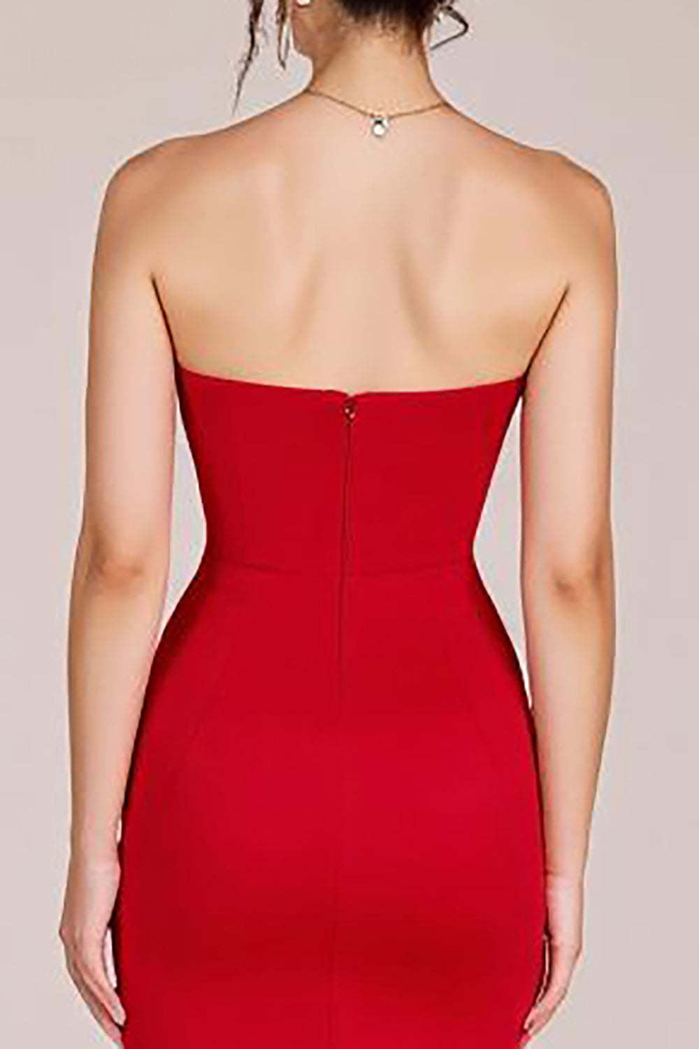 Red Wedding Guest Dress Strapless Ruched Sheath Long Evening Dress With Slit