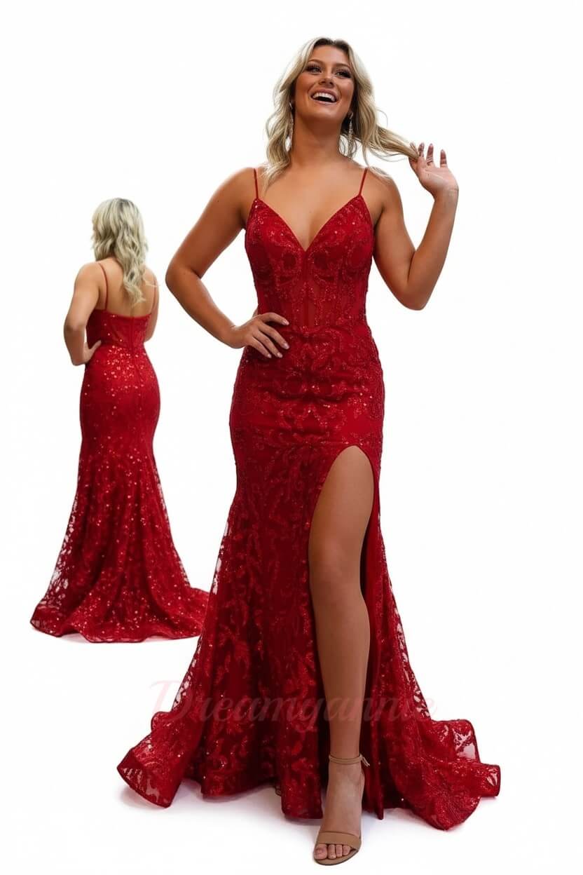Orange Prom Dress Spaghetti Straps Mermaid Evening Dress