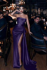 Royal Blue High Split Strapless Simple Prom Dress