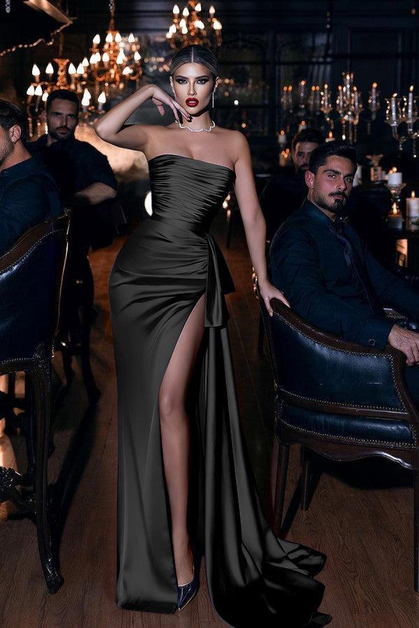 Royal Blue High Split Strapless Simple Prom Dress