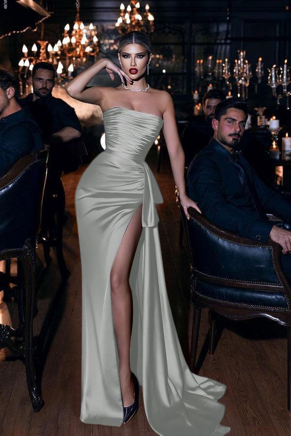 Royal Blue High Split Strapless Simple Prom Dress