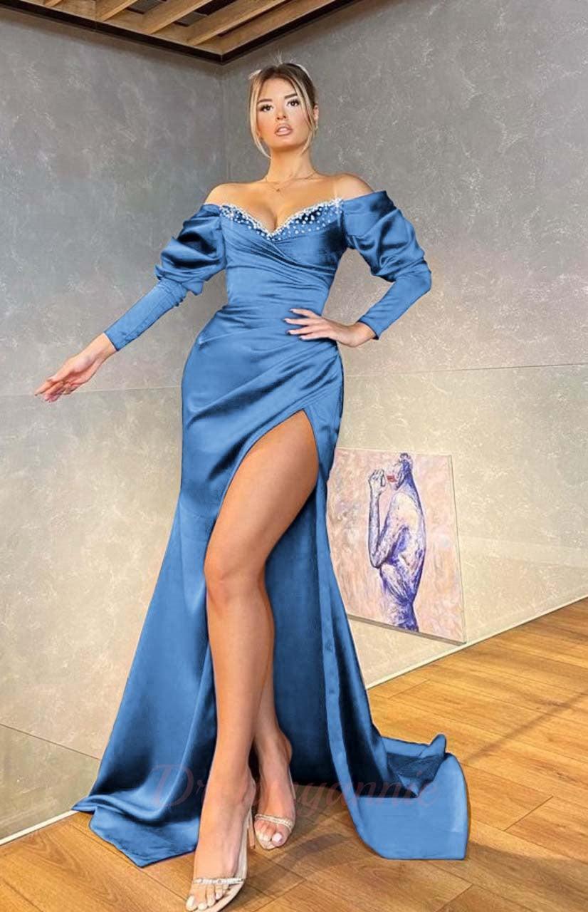 Royal Blue Long Sleeves Mermaid Evening Dress