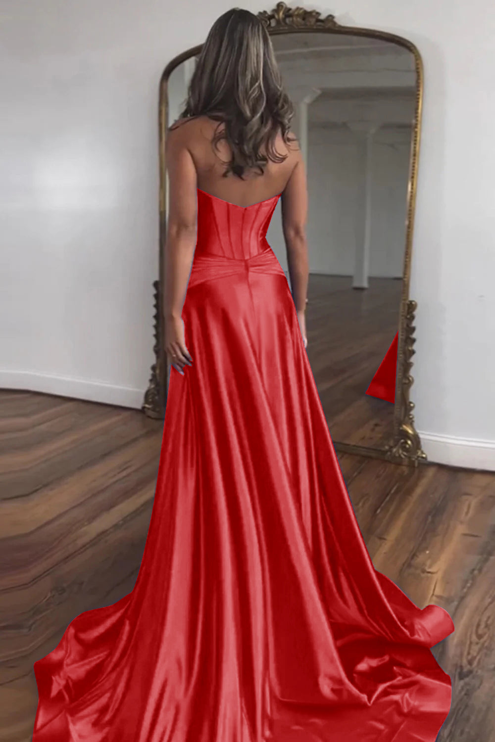 Royal Blue Prom Dress A Line Corset Satin Long Evening Dress with Slit