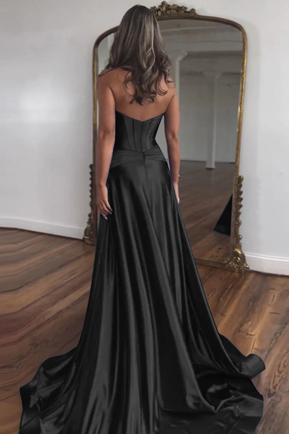 Royal Blue Prom Dress A Line Corset Satin Long Evening Dress with Slit