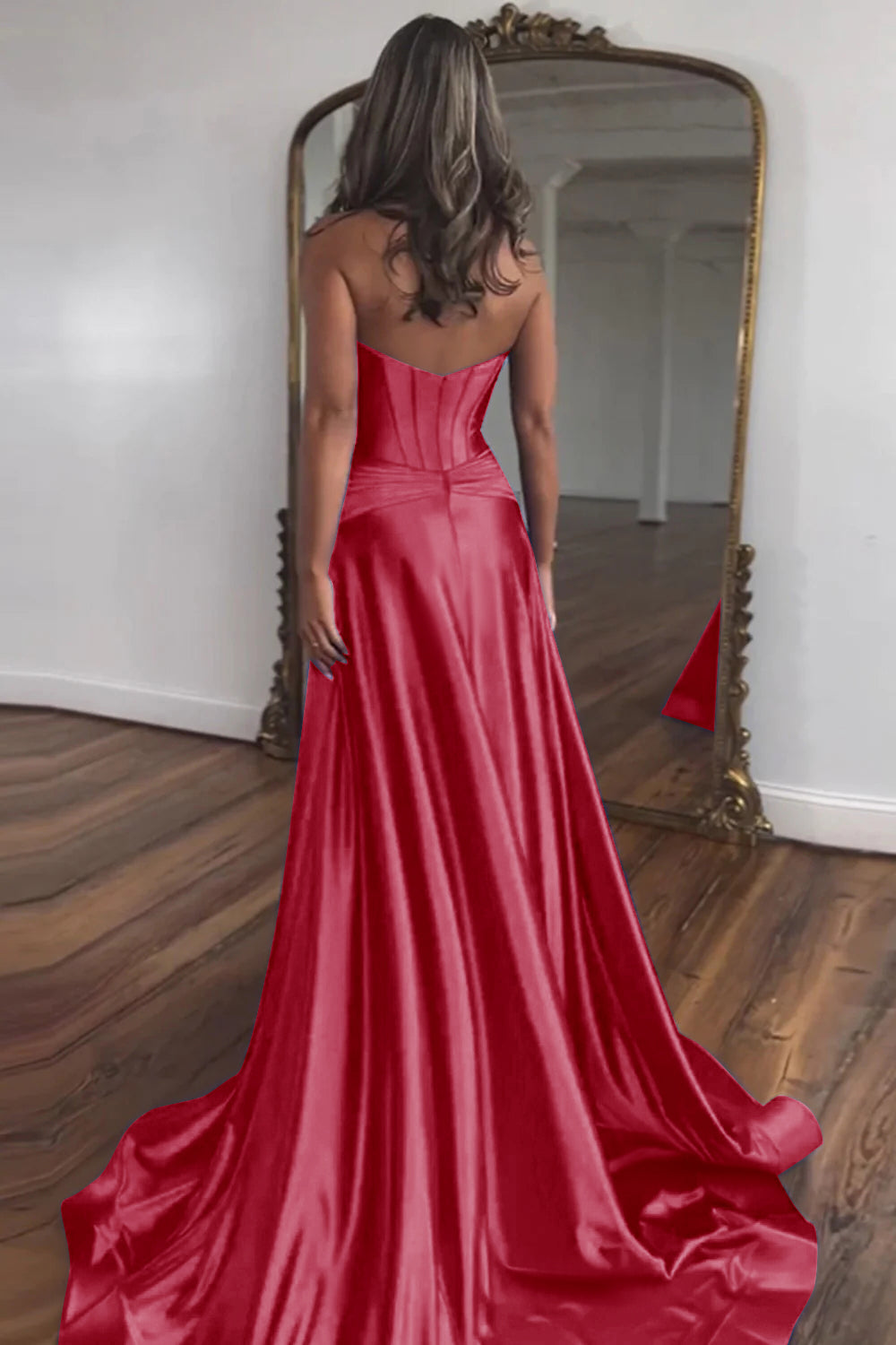 Royal Blue Prom Dress A Line Corset Satin Long Evening Dress with Slit