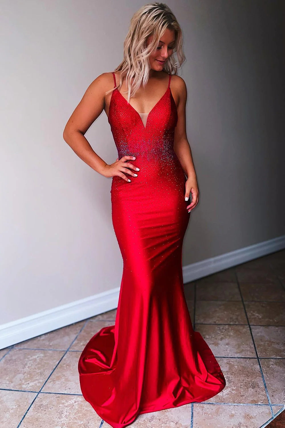 Royal Blue Prom Dress Beadings Mermaid Evening Dress