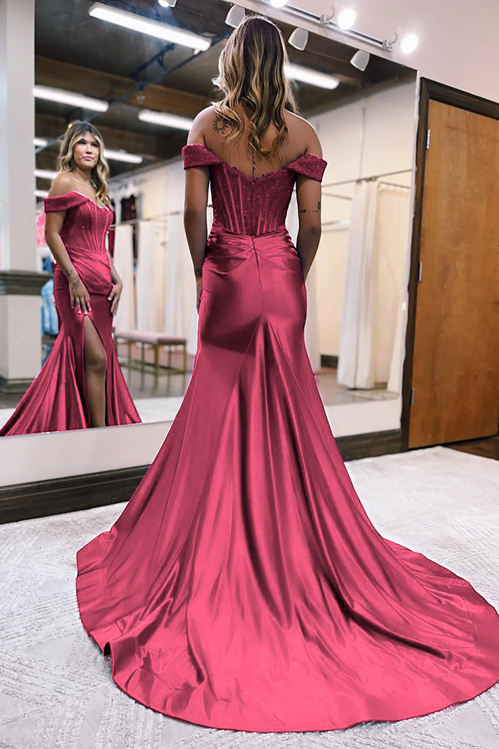 Royal Blue Prom Dress Corset Detachable Neck Mermaid Long Evening Dress with Slit