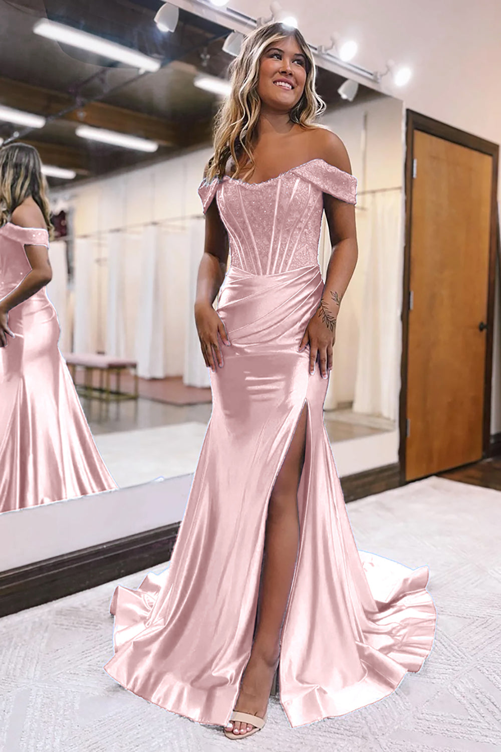 Royal Blue Prom Dress Corset Detachable Neck Mermaid Long Evening Dress with Slit