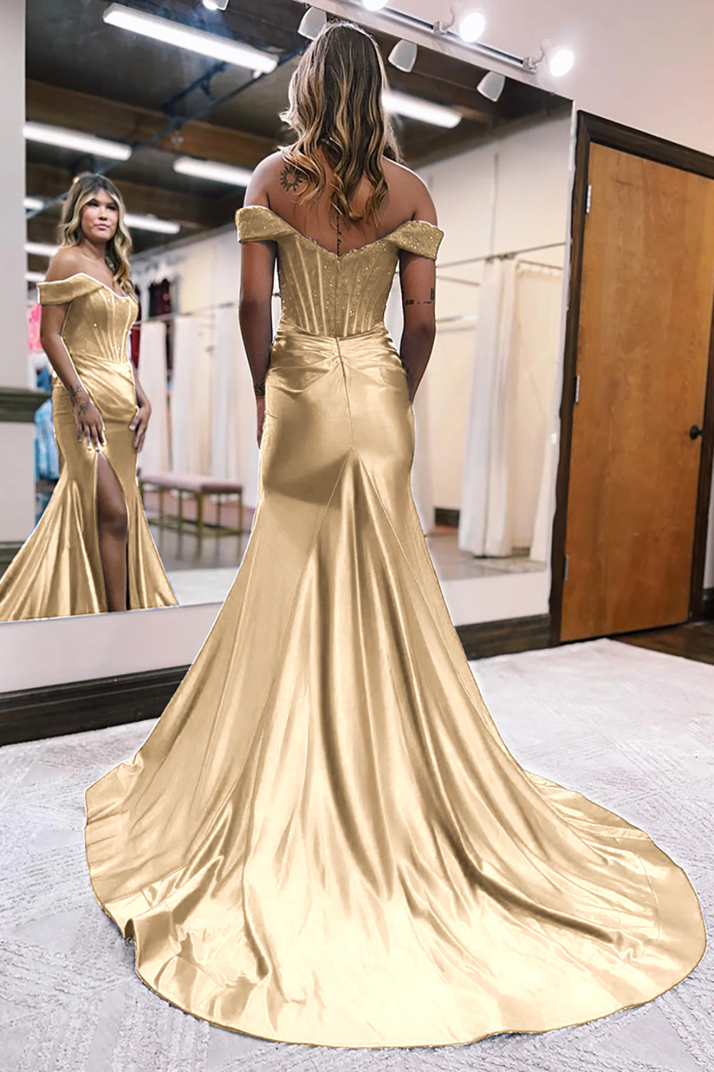 Royal Blue Prom Dress Corset Detachable Neck Mermaid Long Evening Dress with Slit