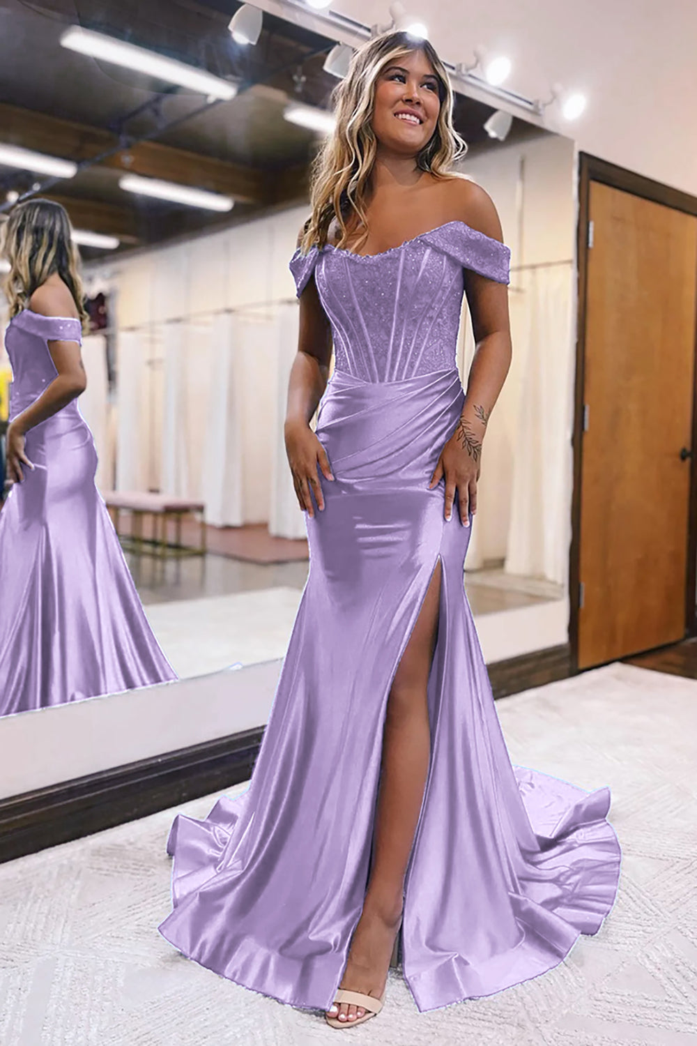 Royal Blue Prom Dress Corset Detachable Neck Mermaid Long Evening Dress with Slit