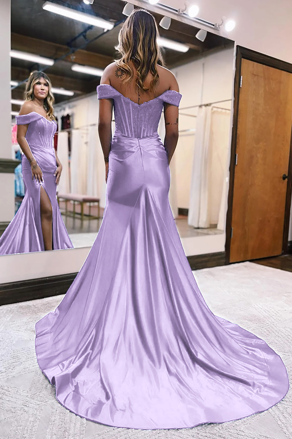 Royal Blue Prom Dress Corset Detachable Neck Mermaid Long Evening Dress with Slit