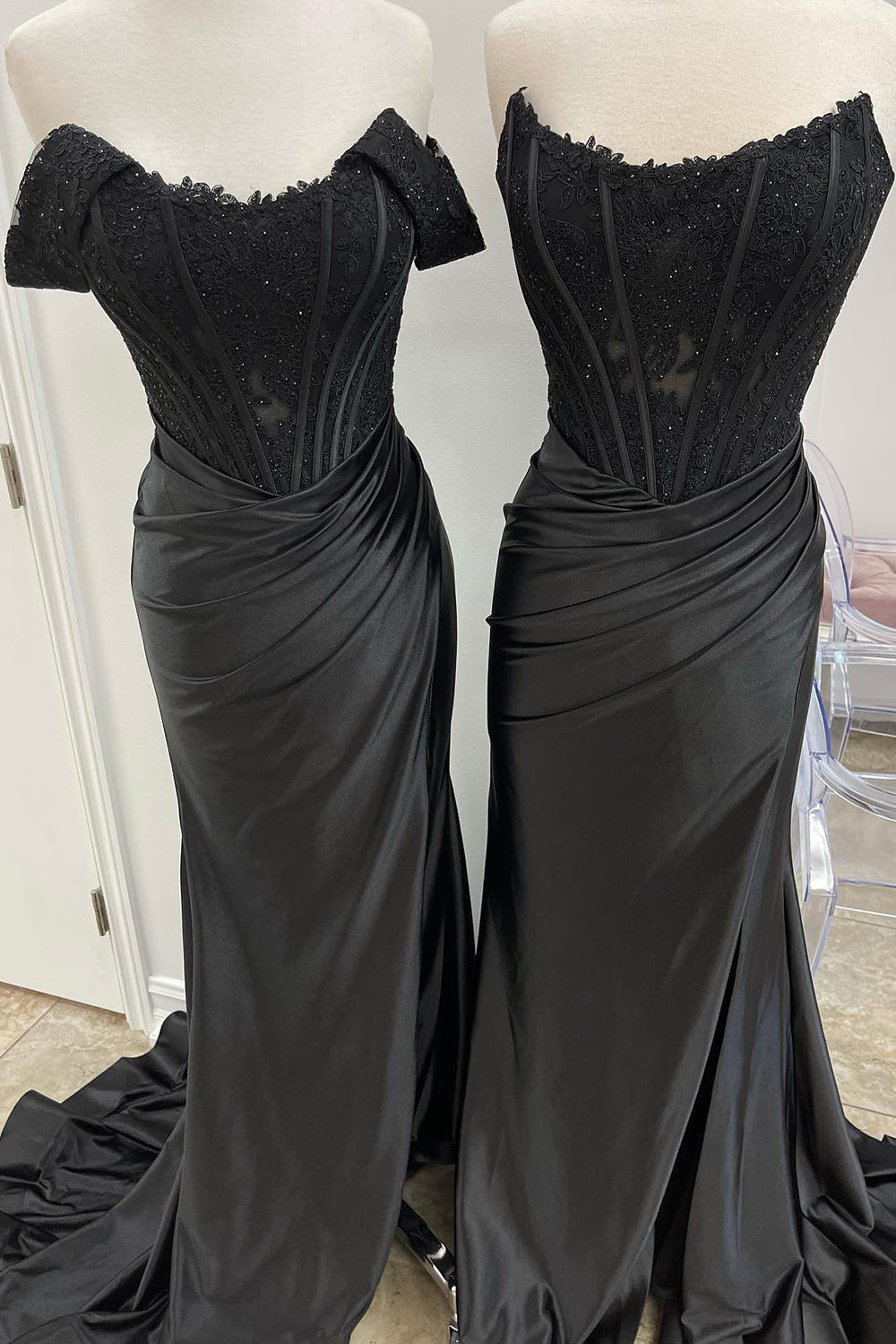Royal Blue Prom Dress Corset Detachable Neck Mermaid Long Evening Dress with Slit