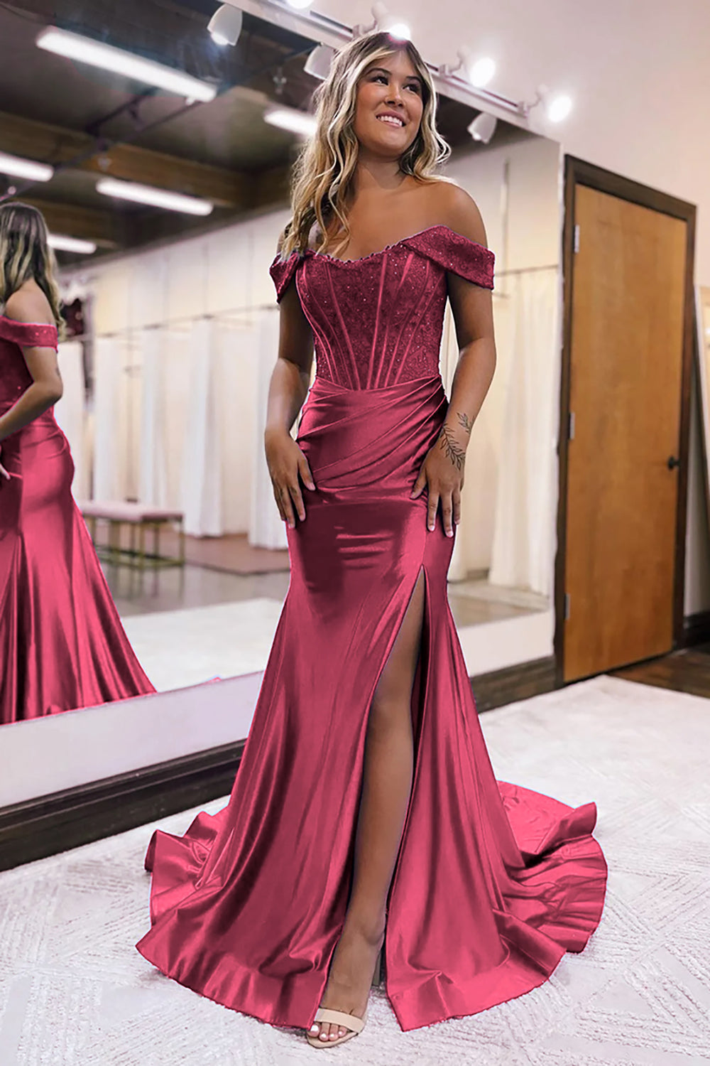 Royal Blue Prom Dress Corset Detachable Neck Mermaid Long Evening Dress with Slit