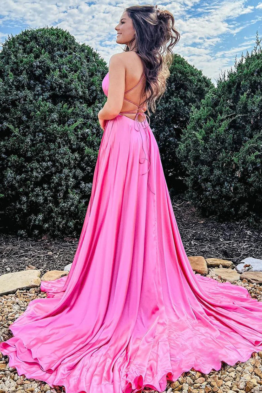 Royal Blue Prom Dress Halter Backless A Line Evening Dress