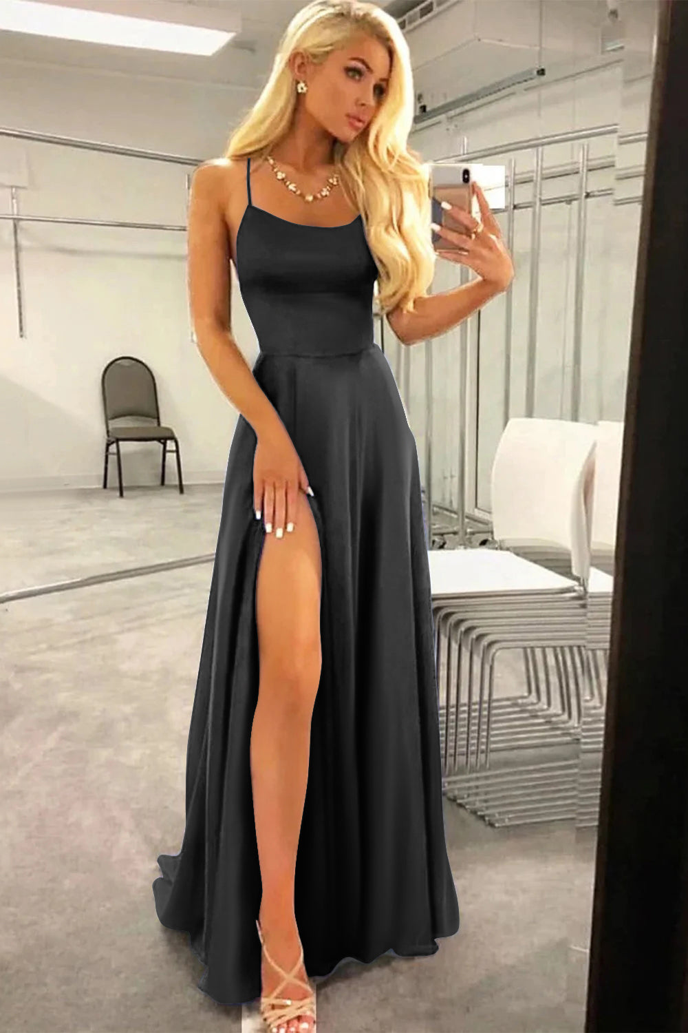 Royal Blue Prom Dress Halter Backless A Line Evening Dress