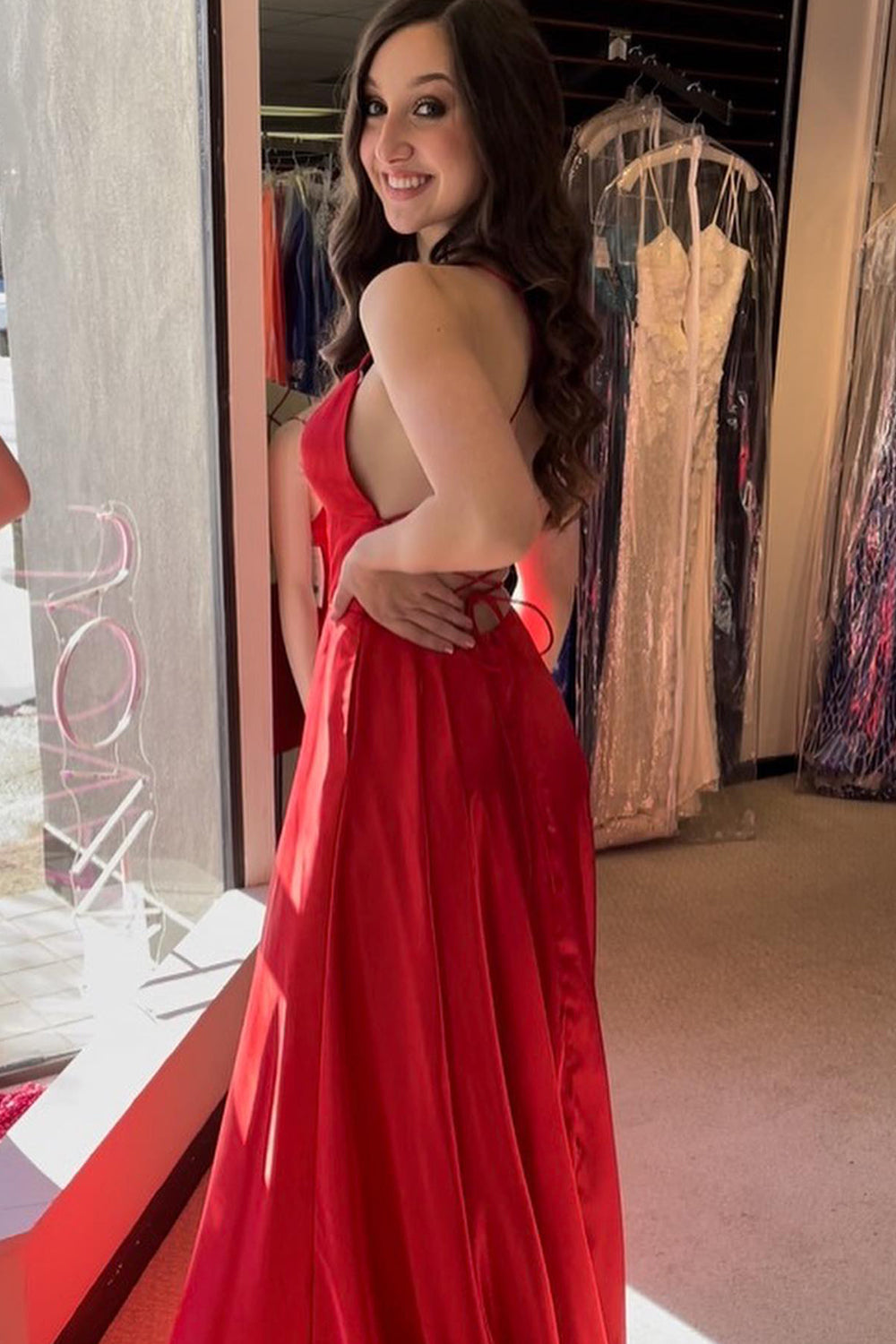 Royal Blue Prom Dress Halter Backless A Line Evening Dress