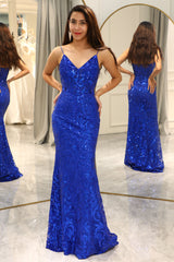 Royal Blue Prom Dress Mermaid Long Evening Dress With Appliques