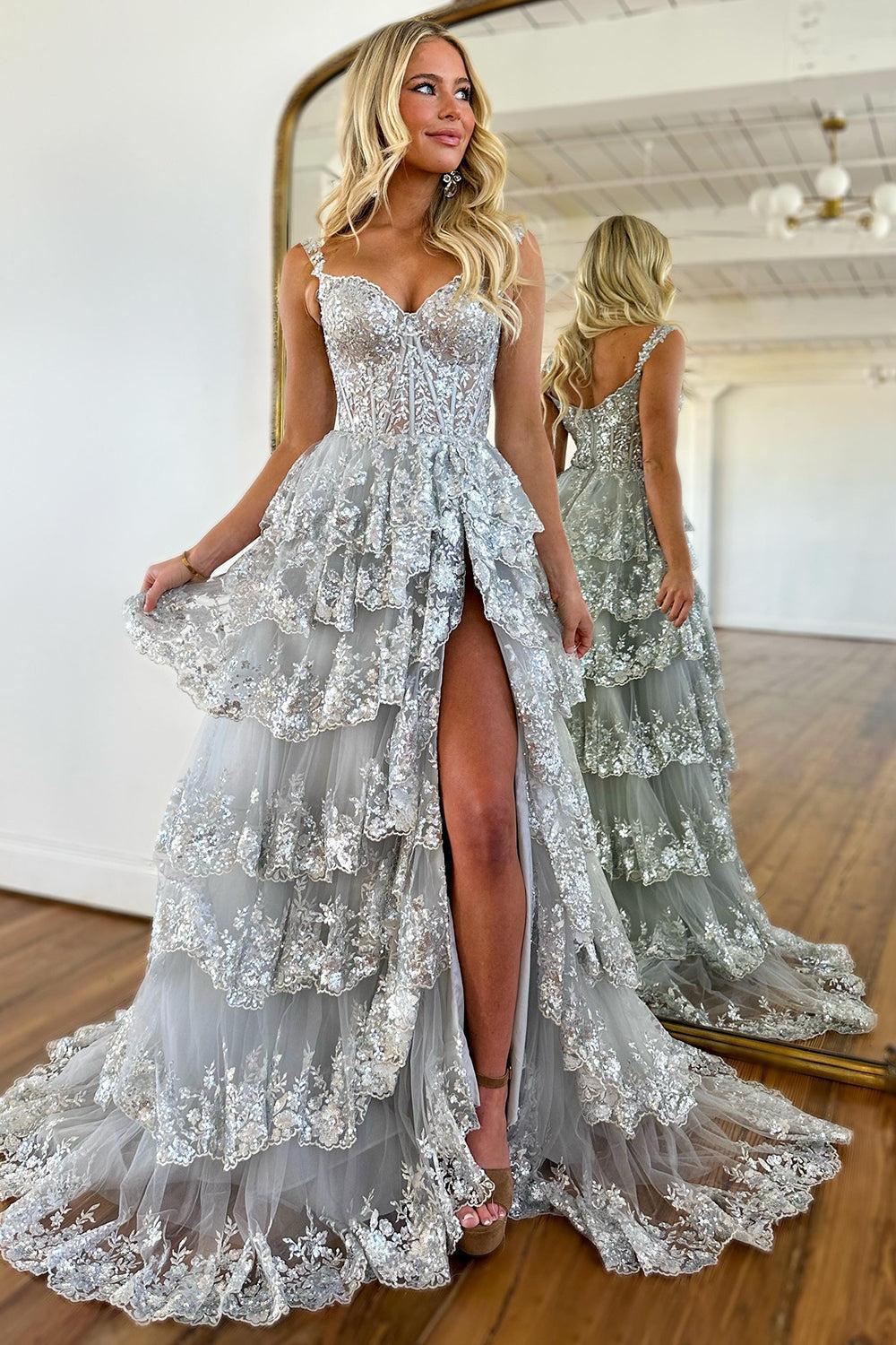 Royal Blue Prom Dress Off The Shoulder Tiered Lace Evening Dress