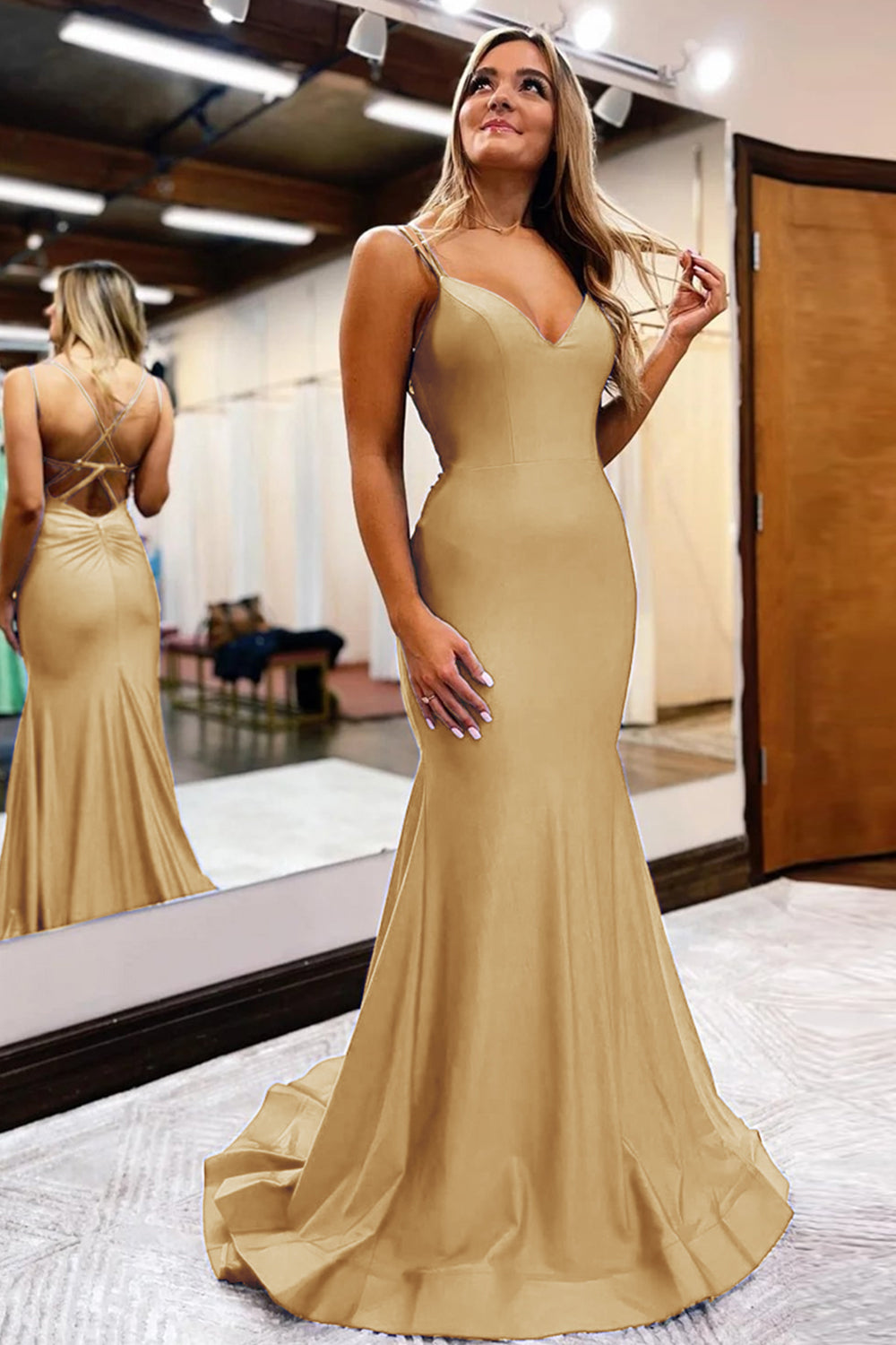 Royal Blue Prom Dress Spaghetti Straps Simple Mermaid Evening Dress