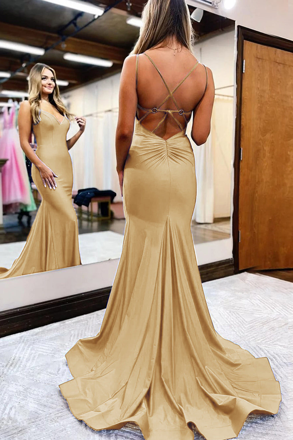 Royal Blue Prom Dress Spaghetti Straps Simple Mermaid Evening Dress