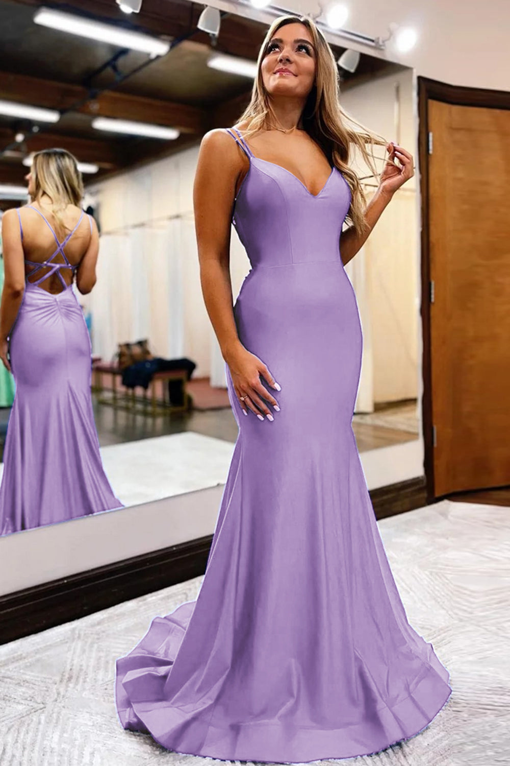 Royal Blue Prom Dress Spaghetti Straps Simple Mermaid Evening Dress