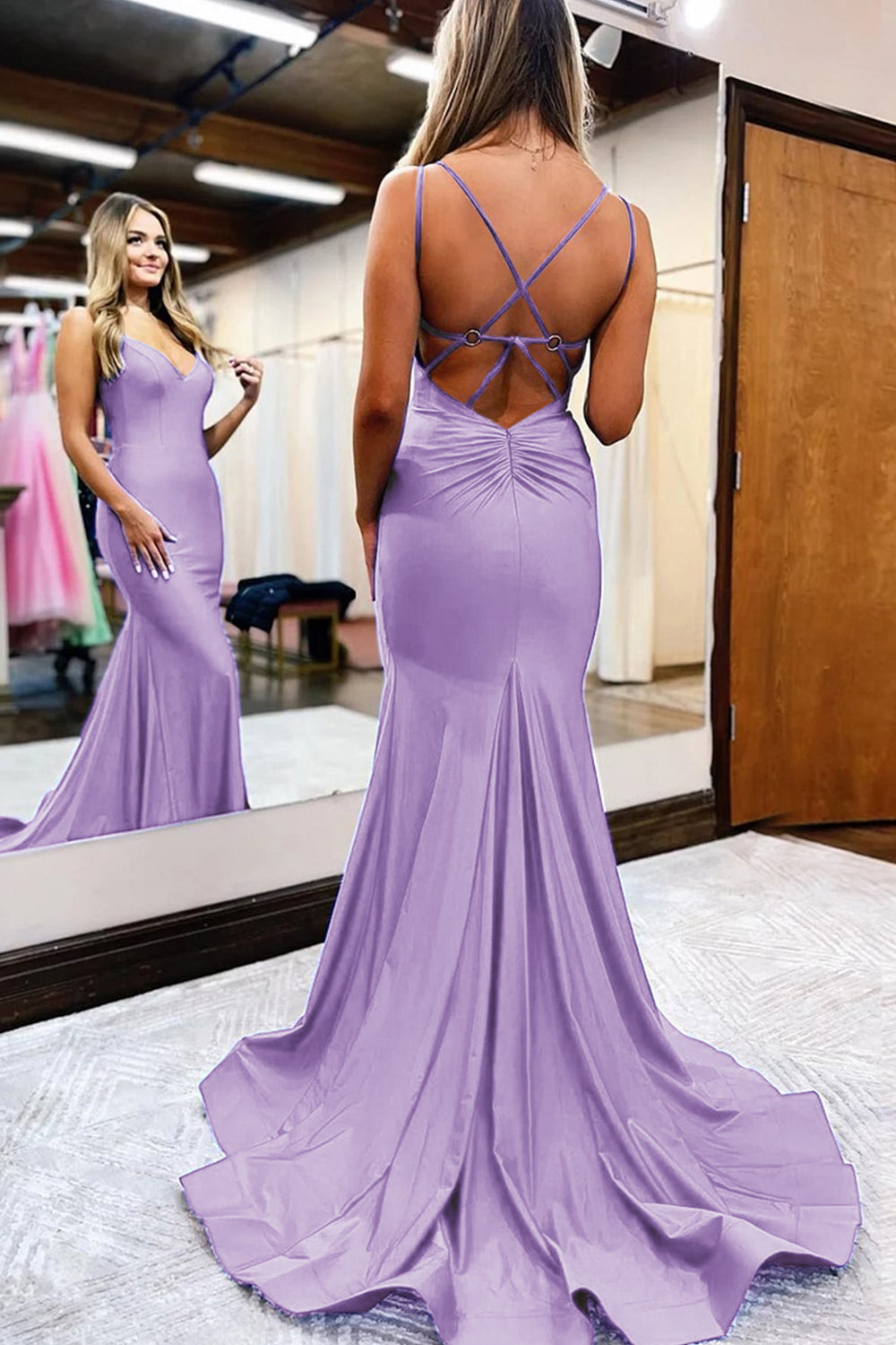 Royal Blue Prom Dress Spaghetti Straps Simple Mermaid Evening Dress