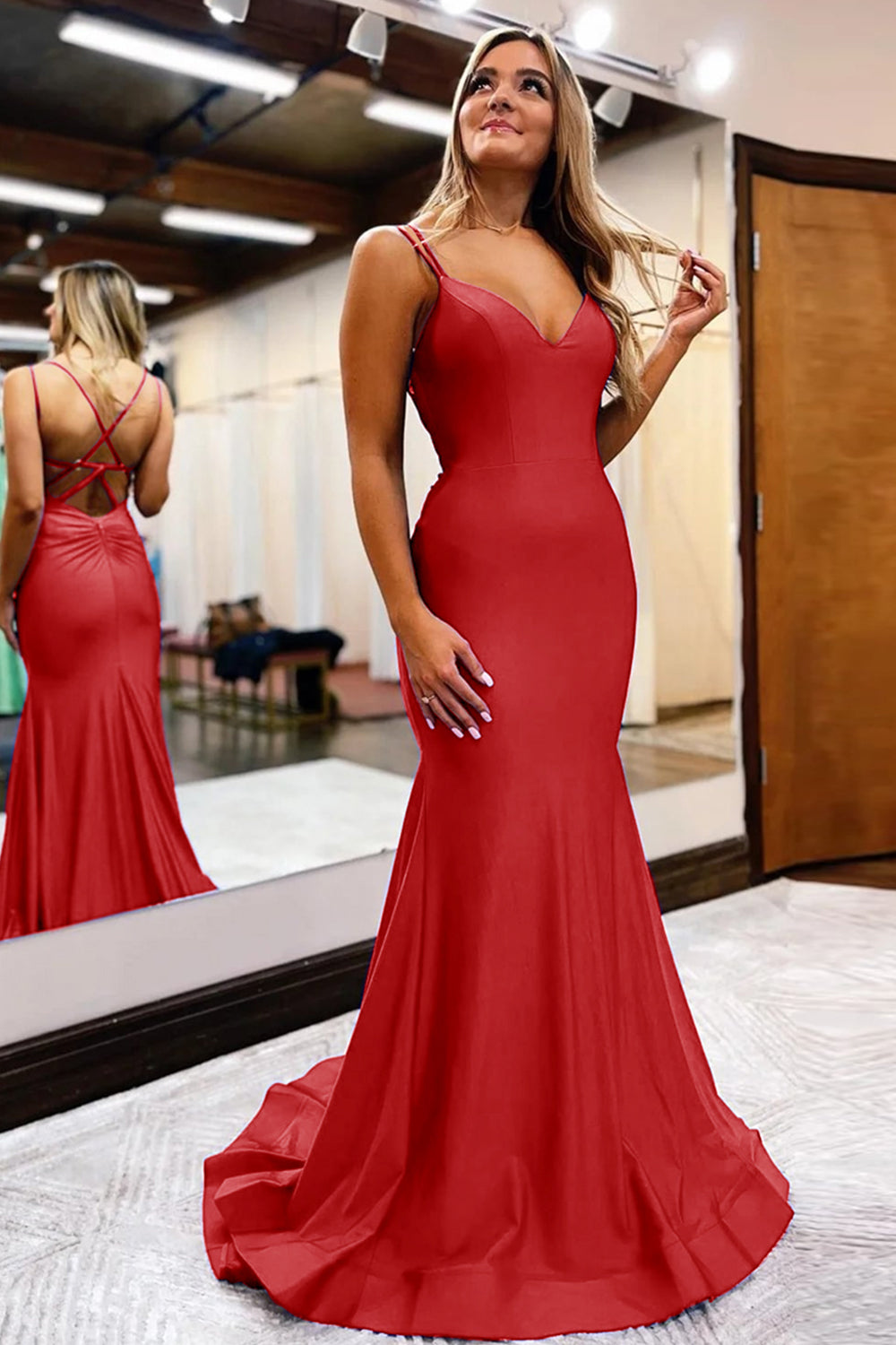 Royal Blue Prom Dress Spaghetti Straps Simple Mermaid Evening Dress