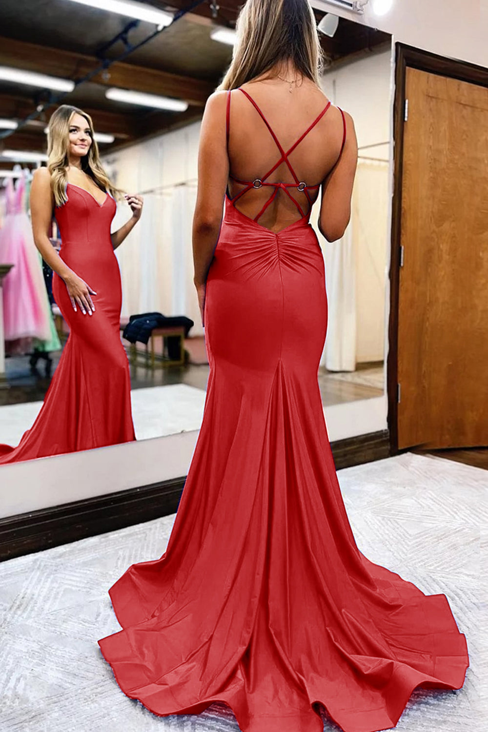 Royal Blue Prom Dress Spaghetti Straps Simple Mermaid Evening Dress