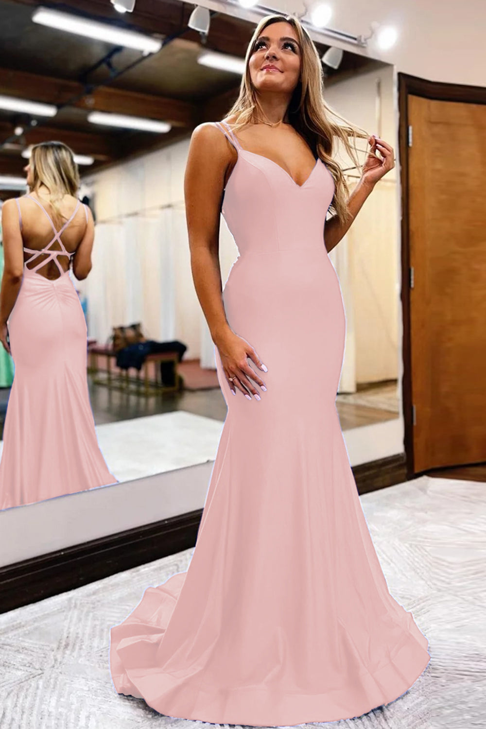 Royal Blue Prom Dress Spaghetti Straps Simple Mermaid Evening Dress