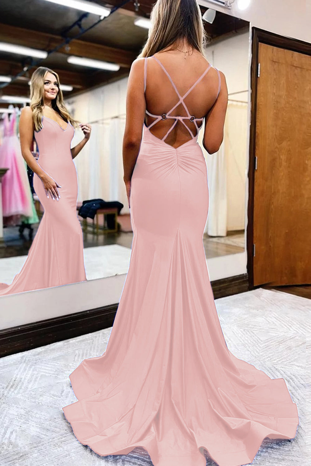 Royal Blue Prom Dress Spaghetti Straps Simple Mermaid Evening Dress