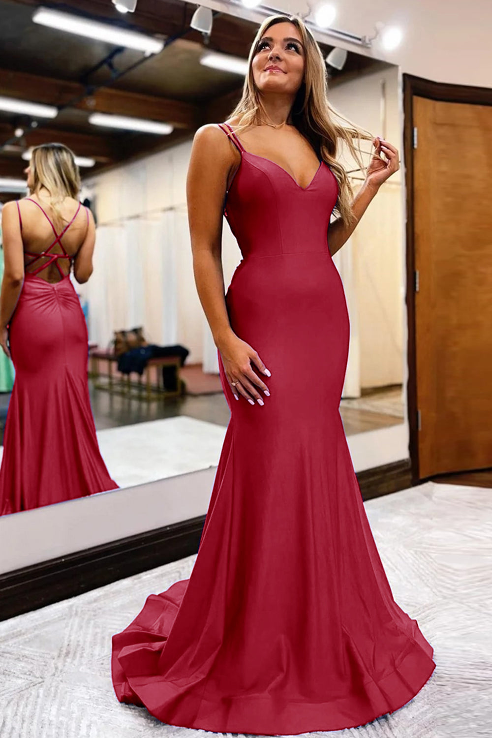 Royal Blue Prom Dress Spaghetti Straps Simple Mermaid Evening Dress