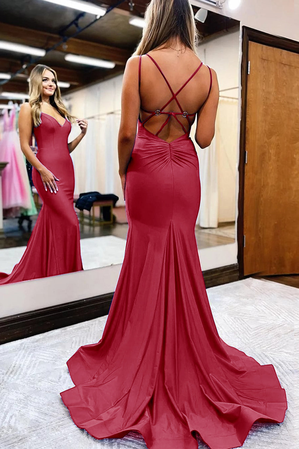 Royal Blue Prom Dress Spaghetti Straps Simple Mermaid Evening Dress