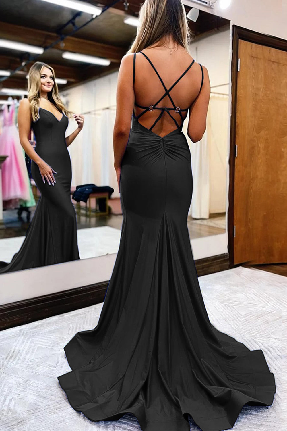 Royal Blue Prom Dress Spaghetti Straps Simple Mermaid Evening Dress