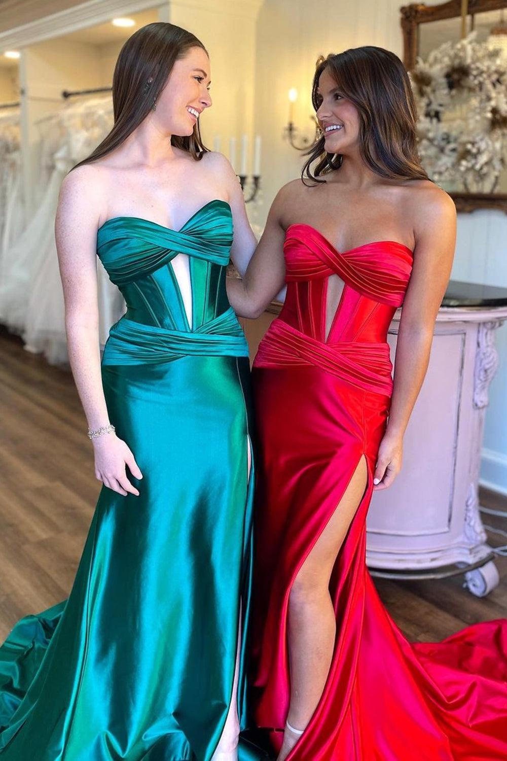 Royal Blue Prom Dress Strapless Mermaid Corset Long Evening Dress With Slit